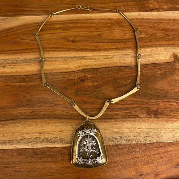 RETIRED Jeep Collins Tree of Life Shadowbox Necklace, Brass, 20" - Picture 2 of 5